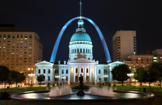 St. Louis Arch and Capitol Building at night